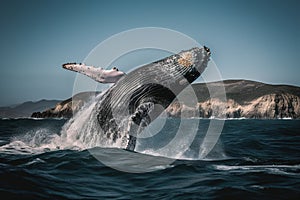 A Humpback whale jumps out of the water, Shot using a super tele