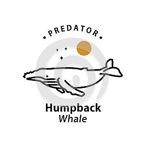 humpback whale logo vector outline monoline art icon