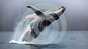 A Humpback Whale (Megaptera novaeangliae) breaching the waters