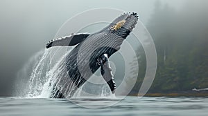 A Humpback Whale (Megaptera novaeangliae) breaching the waters