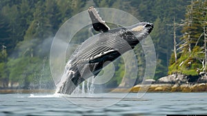 A Humpback Whale (Megaptera novaeangliae) breaching the waters photo