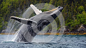 A Humpback Whale (Megaptera novaeangliae) breaching the waters photo