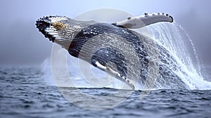 A Humpback Whale (Megaptera novaeangliae) breaching the waters photo