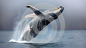 A Humpback Whale (Megaptera novaeangliae) breaching the waters photo