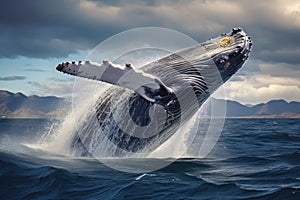 Humpback whale in the ocean. 3D Rendering, Humpback whale jumping out of the water, AI Generated