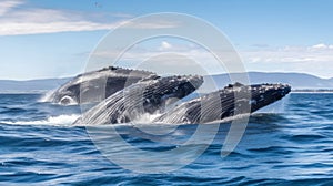 Humpback whales in the Pacific Ocean, Newfoundland and Labrador, Canada. Generative AI