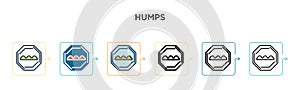 Humps sign vector icon in 6 different modern styles. Black, two colored humps sign icons designed in filled, outline, line and