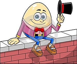 Humpty Dumpty Egg Cartoon Character Sitting On Wall Waving
