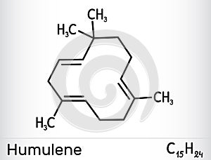 Humulene, alpha-humulene or Î±-caryophyllene molecule. It is component of the essential oil from flowering cone of hops plant,