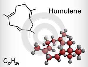 Humulene, alpha-humulene or Î±-caryophyllene molecule. It is component of the essential oil from flowering cone of hops plant,