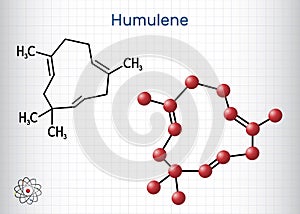 Humulene, alpha-humulene or Î±-caryophyllene molecule. It is component of the essential oil from flowering cone of hops plant,