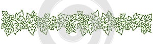 Humulus, hop floral ornament. Thick line pattern background. Editable outline stroke. Vector line.