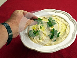 Humus salad with olive oil photo