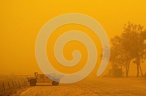 Humvee in sandstorm