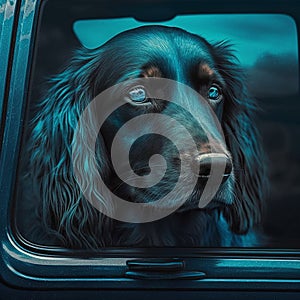 Hund fÃ¤hrt im blauen Auto