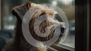 Hund schaut aus dem Fenster eines fahrenden Autos. Generative AI