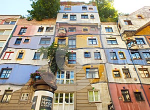 The Hundertwasser House, Hundertwasserhaus, apartment house in Vienna, Austria, Colourful Facade
