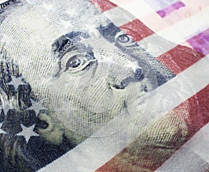 Hundred Dollar Bill With Benjamin Franklin With The American Flag Representing The United States Economy