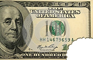 Hundred dollar bill with bite mark