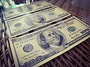 Hundred dollar bills closeup