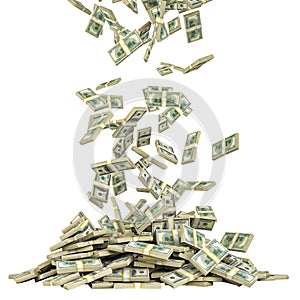 hundred dollar bills falling on transparent background 3d