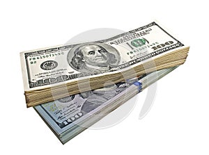 Hundred dollar bills on a white background