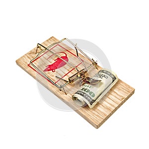 Hundred Dollars Bill in Mouse Trap