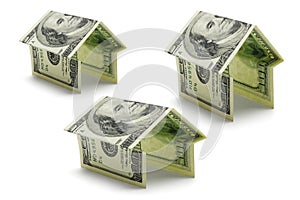 Hundred dollars US notes in shapes of houses