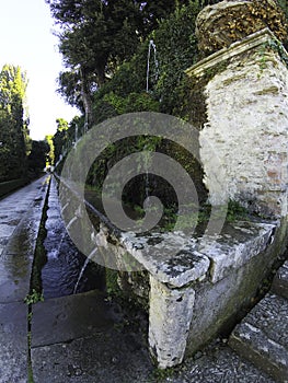 The Hundred Fountains Cento Fontane in the beautiful gardens of Villa D`Este, in Tivoli, Italy