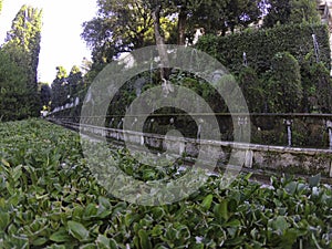 The Hundred Fountains Cento Fontane in the beautiful gardens of Villa D`Este, in Tivoli, Italy. Walk a hundred fountains