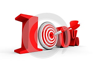 Hundred percent 100% red symbol with target and arrow