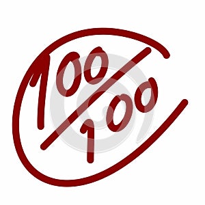 Hundred points icon. Isolated 100 written on a school exam mark sign design