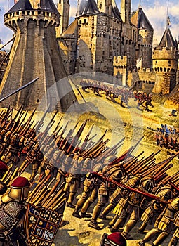 Hundred Years\' War ca 1415. Fictional Battle Depiction. Generative AI.