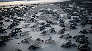 Hundreds of Baby Turtles Racing Towards the Sea, Start of Their Great Marine Adventure