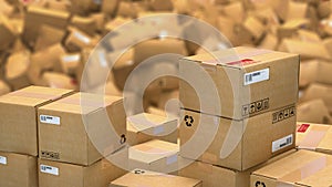 Hundreds of cardboard parcels lying on a heap