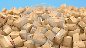 Hundreds of cardboard parcels lying on a heap