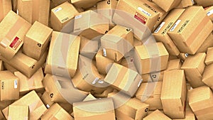 Hundreds of cardboard parcels lying on a heap