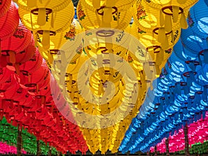 Hundreds of lanterns hanging out of the Buddhist temple in South