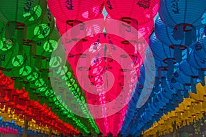 Hundreds of lanterns hanging out of the Buddhist temple in South