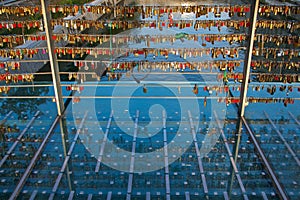 Hundreds of love locks hanging on the bridge in Ljubljana, Slovenia