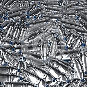 Hundreds of plastic drinking bottles wildly mixed up on a big heap