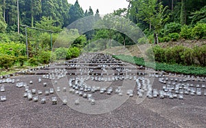 Hundreds of small glass pots with candles. Hakusan, Ishikawa Prefecture, Japan