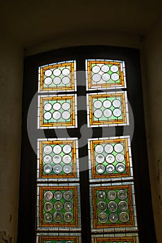 HUNEDOARA, ROMANIA:Open window. View of the beautiful summer landscape, view from the castle Corvin Castle