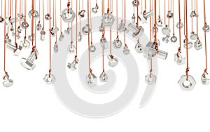 Hung bolts and nuts (3d render)