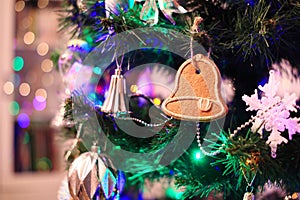 Christmas decorations hung on the Christmas tree.