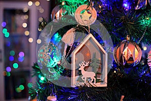 Christmas decorations hung on the Christmas tree.