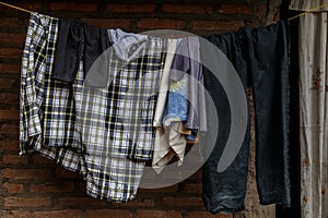 Hung clothes drying outdoors