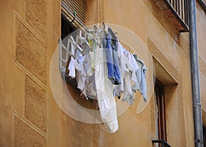 Hung up clothes in a window