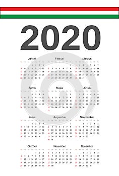 Hungarian 2020 year vector calendar