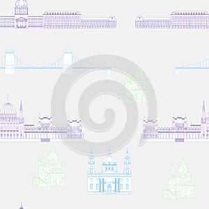 Hungarian City sights in Budapest. Hungary Landmark Global Travel And Journey Infographic. Architecture Elements Buda castle, Chai